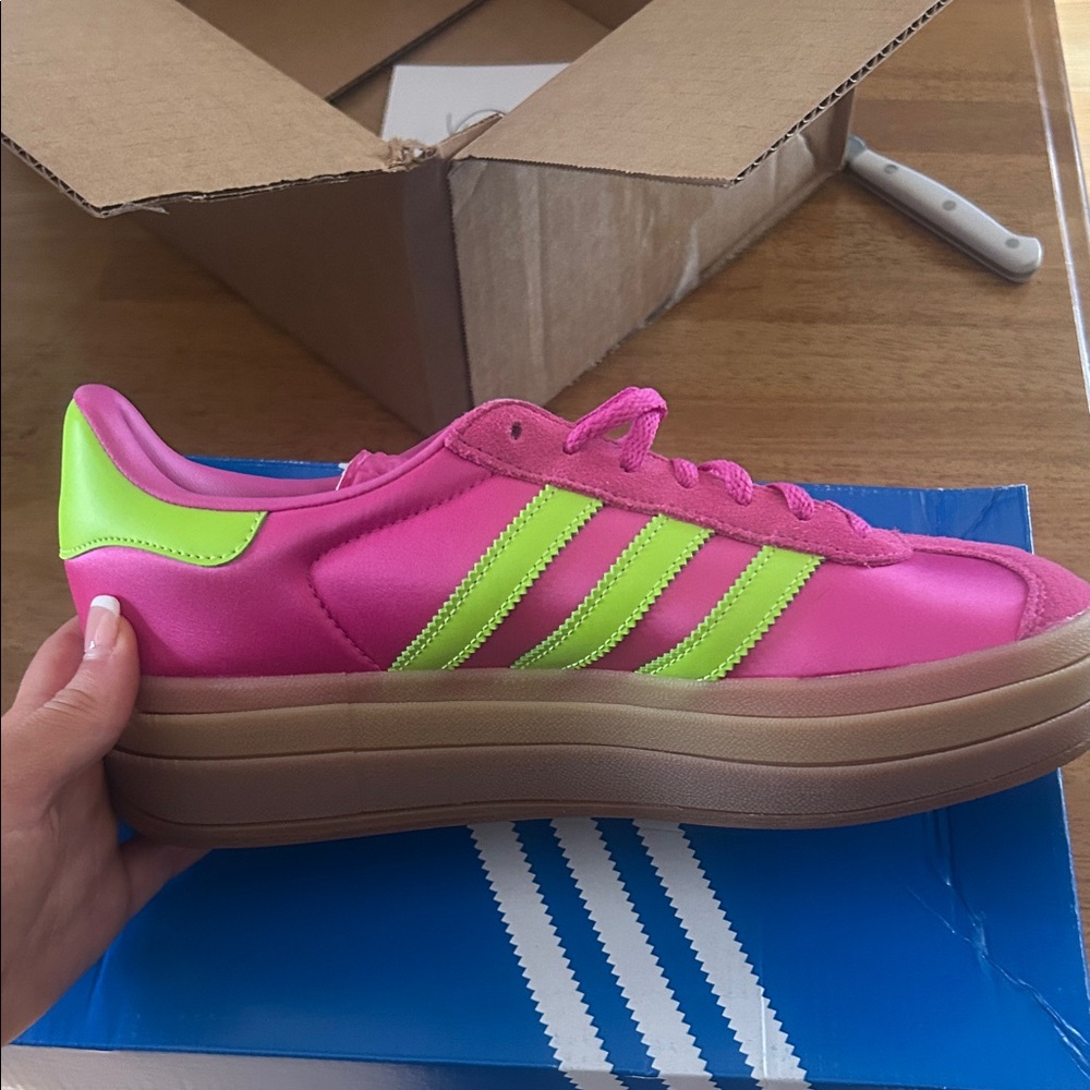 Adidas Bright Pink and Lime Sneakers